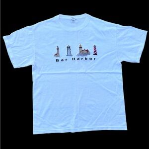 VTG Bar Harbor Maine Tee Shirt Embroidered Lighthouses White Size M New England